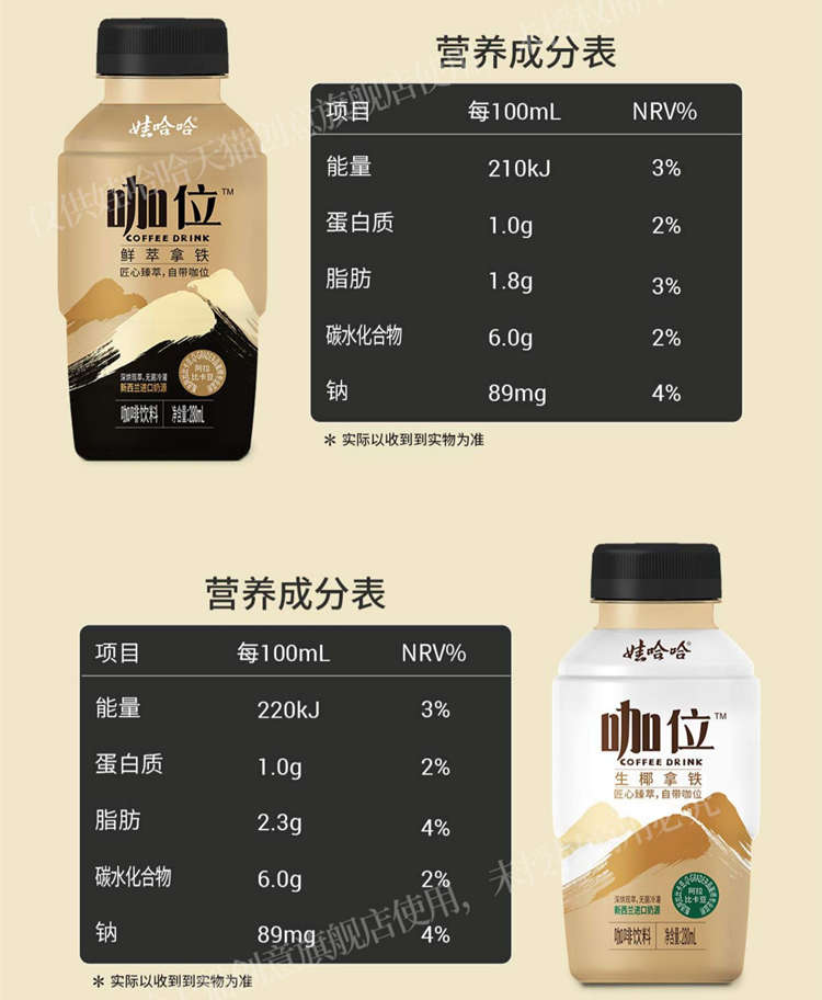 娃哈哈咖位配料表及保质期多久，娃哈哈咖位鲜萃生椰拿铁即饮提神咖啡280ml*15瓶整箱