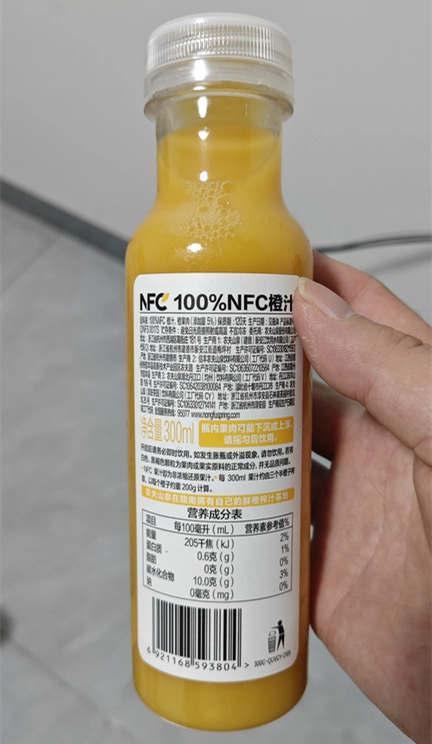 100%NFC果汁橙汁配料表及保质期多久，农夫山泉果汁100%NFC橙汁300ml